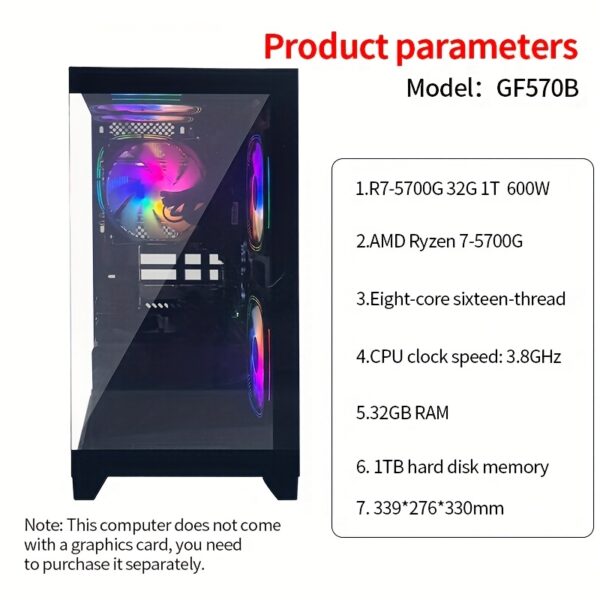 Gawfolk Gaming PC AMD Ryzen7 5700G Quad-Core Processor (up To 3.8GHz).32GB DDR4-RAM-3200Mhz-1TB NVMe SSD, AMD Radeon Vega 6 Graphics, DesktopBlack - Image 3