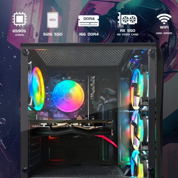 STGAubron Gaming PC Desktop - Radeon RX 550, 10th Gen Intel Core i5-9400F, 16GB DDR4, 512GB SSD, 600M WiFi, RGB Fan X 4, Windows 11 Home, RGB Keyboard & Mouse, Gaming Keyboard, Gaming Mouse, Gaming Accessories - Image 3