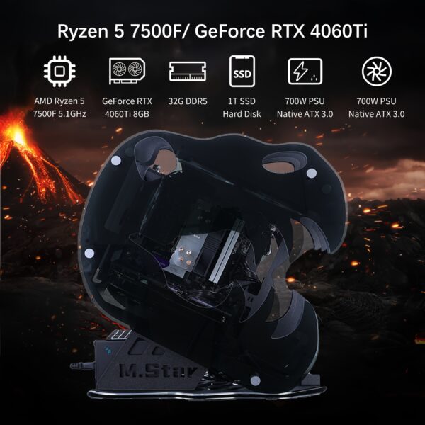 Mloong Gaming PC AMD Ryzen 5 7500F, GeForce RTX 4060 Ti 8G, 1TB NVME SSD, 32GB DDR5, 3ARGB Fans, Gaming Desktop - Image 7