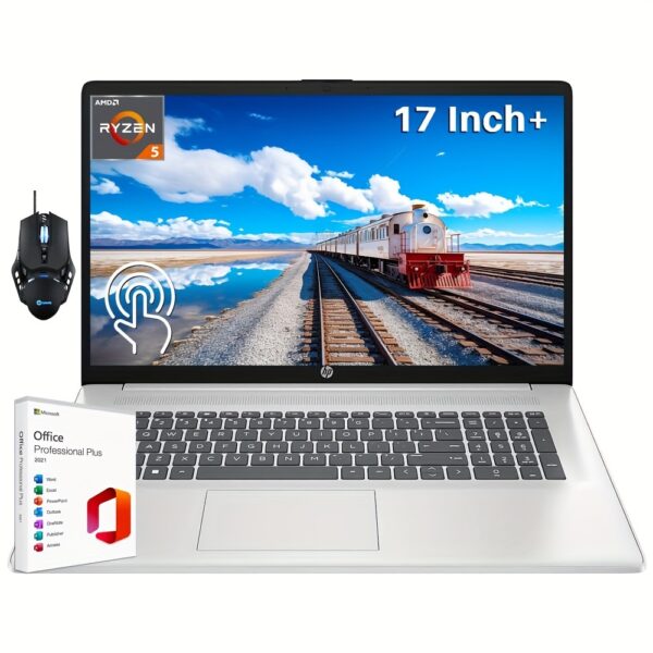 HP 17 Touchscreen Laptop 2024 for Business, 17.3" Touch Screen Laptop with Microsoft Office Lifetime License, AMD Ryzen 5 7530U Up to 4.5GHz, 16GB RAM, 1TB SSD, WiFi 6, Win 11 Home, with Cefesfy Mouse