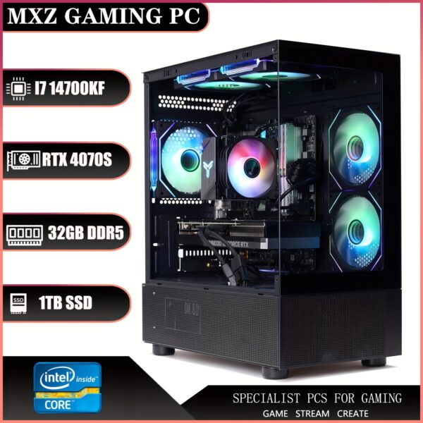 MXZ Gaming Desktop PC, Intel Core I7 14700KF GeForce RTX 4070 Super, B760, 16GB*2 DDR5, 1TB NVME, 5 RGB Fans