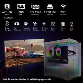 STGAubron Gaming PC Desktop, GeForce RTX 2060 6G GDDR6, AMD Athlon 3000G 3.5G, 16G DDR4, 512G SSD, 600M WiFi, BT 5.0, RGB Fan x 3, RGB Mouse Pad, Windows 11 Home, White