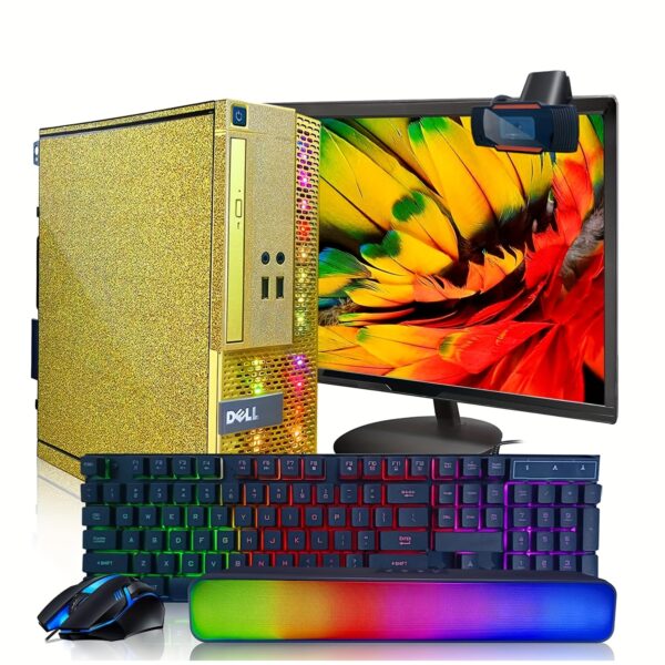 PC Golden Treasure Box RGB Dell Desktop Quad Core I5 up to 3.6Ghz, 16G, 512G SSD, WiFi, RGB Gaming Keyboard & Mouse, DVD, New 22" 1080 FHD LED, RGB Sound Bar, Webcam, Win 10 Pro (Renewed) - Image 3