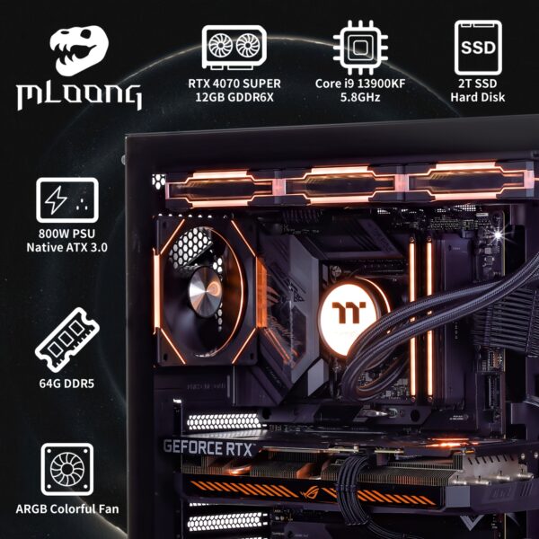 Mloong Gaming PC Intel Core I9 13900KF, GeForce RTX 4070 Super, 2TB NVME SSD, 64GB DDR5, 10ARGB Fans, Gaming Desktop - Image 5