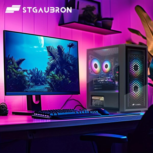 STGAubron Gaming Desktop PC, Intel Core i5 3.2G up to 3.6G, Radeon RX 560 4G GDDR5, 16G RAM, 512G SSD, 600M WiFi, Wireless 5.0, RGB Fan x 3, RGB Keyboard & Mouse & Mouse Pad, W10H64 - Image 4