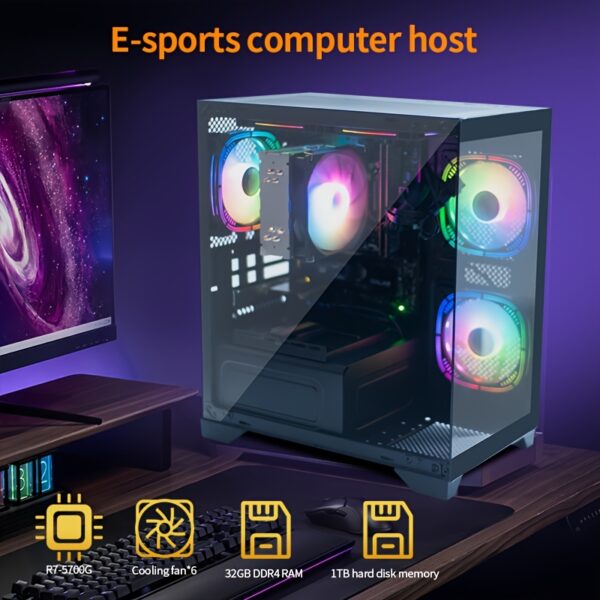Gawfolk Gaming PC AMD Ryzen7 5700G Quad-Core Processor (up To 3.8GHz).32GB DDR4-RAM-3200Mhz-1TB NVMe SSD, AMD Radeon Vega 6 Graphics, DesktopBlack