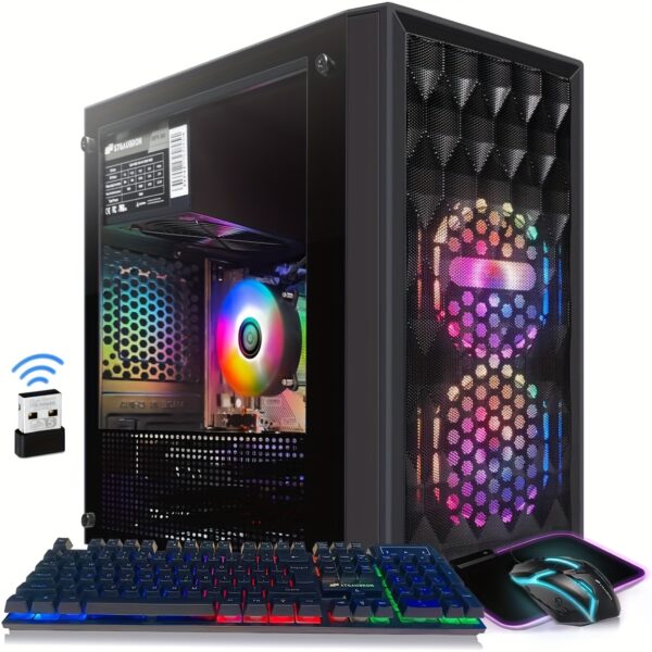 STGAubron Gaming PC Computer Desktop, Radeon RX 560 4G, 10th Gen G5905 3.5Ghz, 16GB DDR4 RAM, 512GB SSD, 600M WiFi, RGB Fan X2, Windows 11 Home