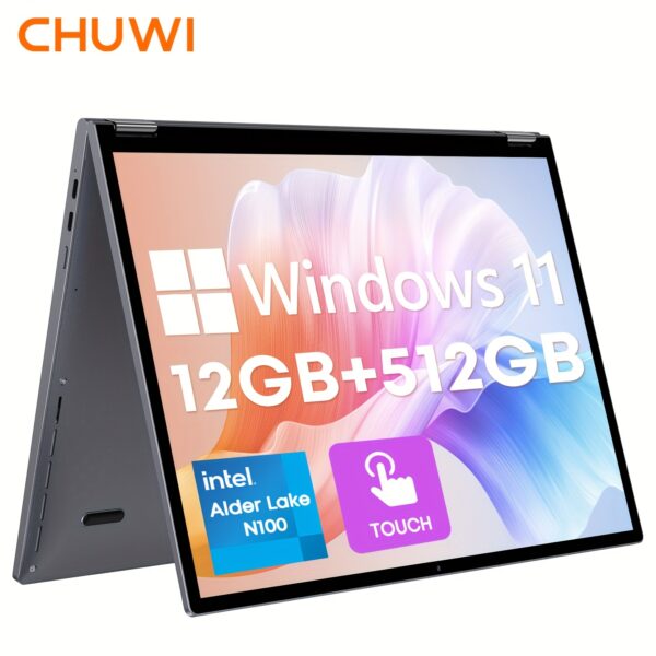 CHUWI FreeBook 2-in-1 Touch Screen Windows 11 Laptop, 13.5'' 2256*1504 IPS Display, 512GB PCIe SSD 12GB RAM, 12th Gen Intel N100, WiFi6, Wireless 5.2, Backlit Keyboard, 1TB SSD Expand, Type-C, PD 2.0, Webcam, 360 Rotating, NoteBook Computer