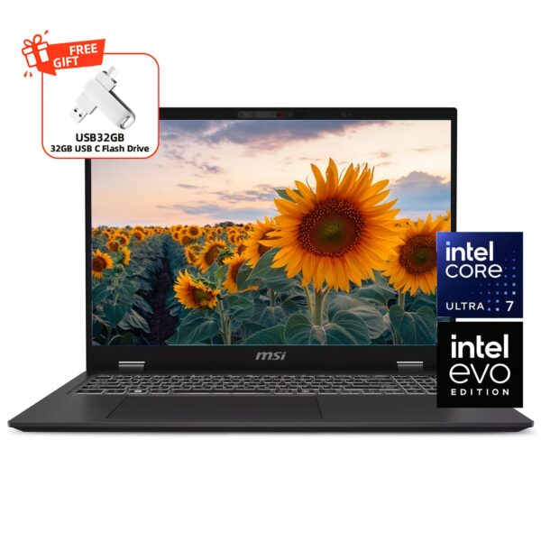 MSI Prestige 16 AI Evo Ultra Thin Professional Laptop, 16" QHD+ Display, Intel Core Ultra 7-155H, ARC Graphics, 32GB LPDDR5 RAM, 2TB NVMe SSD, Backlit Keyboard, WiFi 7, Windows 11 Home, with 32GB USB Flash Drive