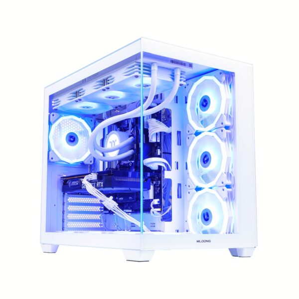 Mloong Gaming PC Intel Core i9-14900KF & GeForce RTX 5080 Gaming Desktop with 2TB NVMe SSD, 64GB DDR5, 7-Airflow RGB Fans, Water Cooling & RGB Lighting - 4K Gaming, White/Blue Design, Highperformance Computer, Modern Computer Case, Advanced Cooling System, Highend Computer, Sleek Design, Highquality Components, Esports Players