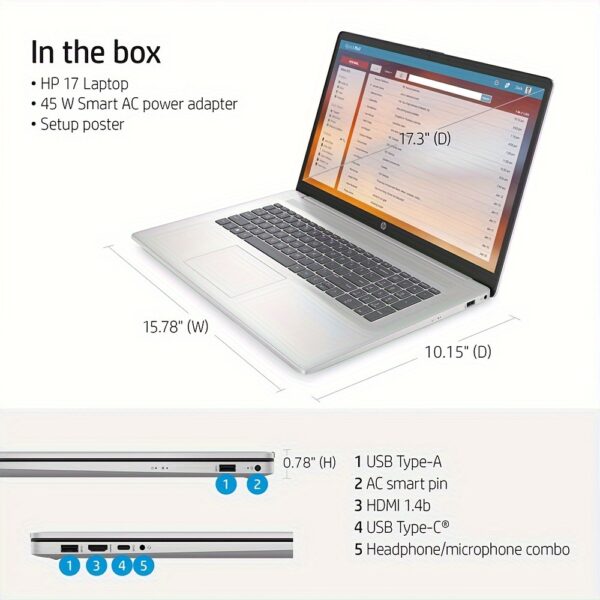 HP 17 Touchscreen Laptop 2024 for Business, 17.3" Touch Screen Laptop with Microsoft Office Lifetime License, AMD Ryzen 5 7530U Up to 4.5GHz, 16GB RAM, 1TB SSD, WiFi 6, Win 11 Home, with Cefesfy Mouse - Image 6