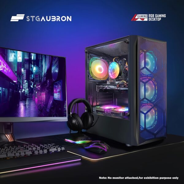 STGAubron Gaming PC Computer Desktop, Intel Core I7 Up To 3.9G, Radeon RX 580 8G, 16G RAM, 1T SSD, 600M WiFi, RGB Fan X6, RGB BT Soundbar & Headphone, Windows 10 Home - Image 4