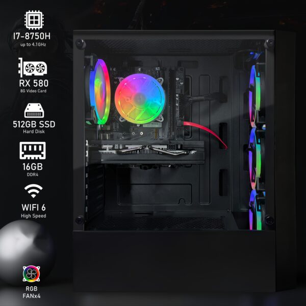 STG Aubron Gaming PC Computer Desktop, Radeon RX 580 8G, Core I7 8th up to 4.1 GHz, 16G DDR4, 512G SSD, 600M WiFi, RGB Fan x4, Windows 11 Home