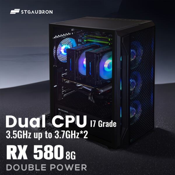 STGAubron Gaming PC Computer Desktop, Radeon RX 580 8G, Dual Intel I7 Xeon E5 Up to 3.7GHz, 16G DDR4, 512G SSD, 600m WiFi, Wireless 5.0, RGB Fan X 4, RGB Mouse Pad, Windows 10 Pro - Image 6