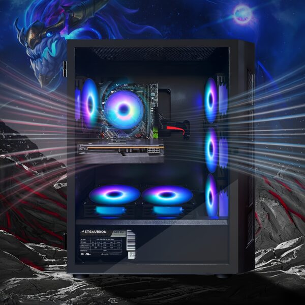 STGAubron Gaming PC Desktop - Core i7-6700 Up to 4.0GHz, Radeon RX 5700 XT 8GB, 16GB DDR4 RAM, 1TB SSD, RGB Fans x6, RGB Sound Bar, Gaming Keyboard & Mouse, WiFi, Windows 10 Home - 60+ FPS Gaming, Streaming & Content Creation, Highperformance Computer, Vibrant Rgb Lighting, Ddr4 Ram Compatibility - Image 4