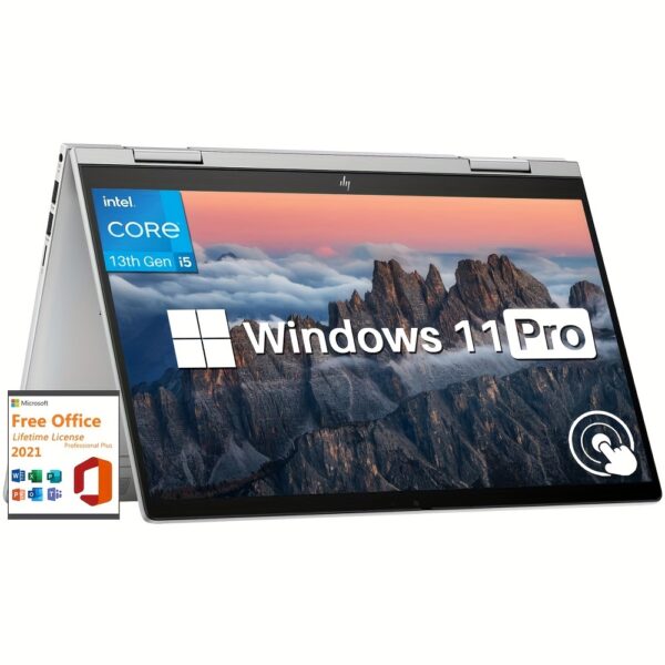 HP Envy X360 2-in-1 Touchscreen Laptop, with Microsoft Office Lifetime License, 14" FHD, Intel I5-1335U, 8GB RAM, 512GB SSD, Fingerprint Reader, Backlit Keyboard, 5MP Camera, WiFi 6E, Win 11 Pro