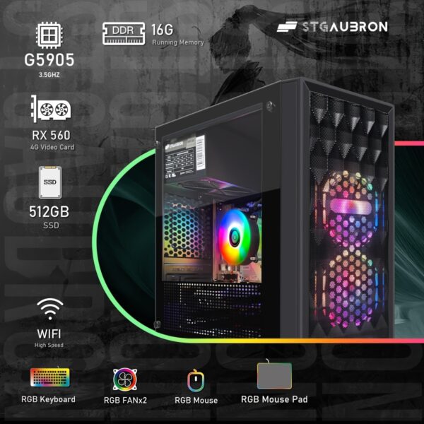 STGAubron Gaming PC Computer Desktop, Radeon RX 560 4G, 10th Gen G5905 3.5Ghz, 16GB DDR4 RAM, 512GB SSD, 600M WiFi, RGB Fan X2, Windows 11 Home - Image 3