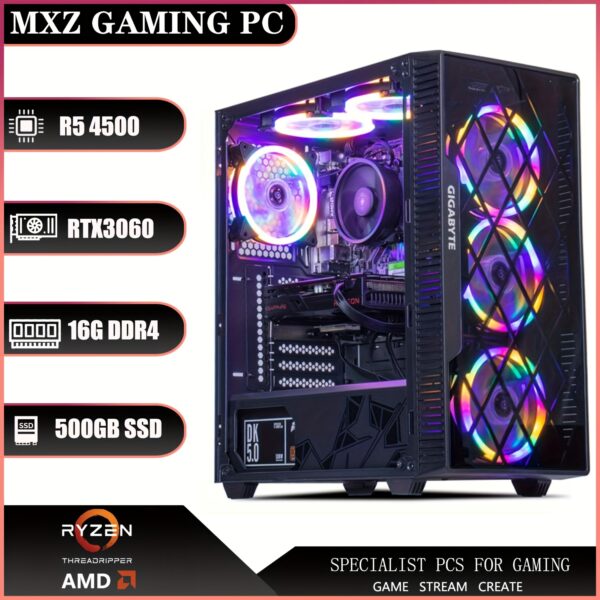 MXZ Gaming PC Desktop Computer, AMD Ryzen 5 4500 3.6GHz, GeForce RTX 3060, 16GB(8G*2) DDR4, NVME 500GB SSD, 6RGB Fans, Gamer Desktop Computer (R5 4500|RTX3060) - Image 3
