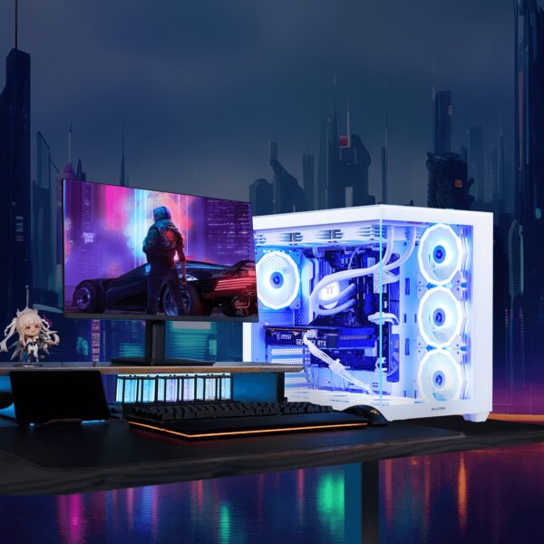Mloong Gaming PC Intel Core i9-14900KF & GeForce RTX 5080 Gaming Desktop with 2TB NVMe SSD, 64GB DDR5, 7-Airflow RGB Fans, Water Cooling & RGB Lighting - 4K Gaming, White/Blue Design, Highperformance Computer, Modern Computer Case, Advanced Cooling System, Highend Computer, Sleek Design, Highquality Components, Esports Players - Image 4