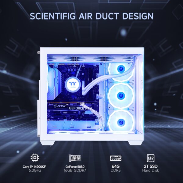 Mloong Gaming PC Intel Core i9-14900KF & GeForce RTX 5080 Gaming Desktop with 2TB NVMe SSD, 64GB DDR5, 7-Airflow RGB Fans, Water Cooling & RGB Lighting - 4K Gaming, White/Blue Design, Highperformance Computer, Modern Computer Case, Advanced Cooling System, Highend Computer, Sleek Design, Highquality Components, Esports Players - Image 3
