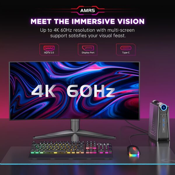 ACEMAGIC Gaming PC Ryzen Mini PC, AMD Ryzen 7 5700U(up to 4.3Ghz) 32GB DDR4 1TB NVME SSD Mini Desktop Computer, Mini Computers, 4K UHD, RGB Lights, 3 Adjustable Mode PC Gaming - Image 4