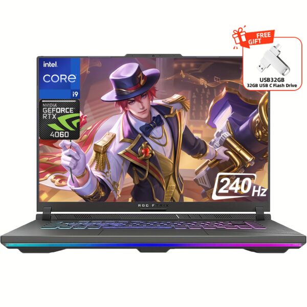 ASUS ROG Strix G16 Gaming Laptop, 16" 240Hz QHD Display, Intel Core I9-14900HX, 64GB DDR5 RAM, 2TB SSD, NVIDIA GeForce RTX 4060, WiFi 6, Backlit Keyboard, Windows 11 Home, with 32GB USB