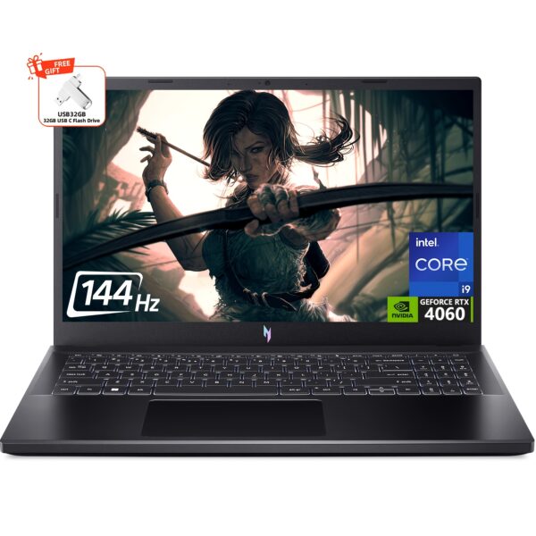 Acer Nitro V 15 Gaming Laptop 15.6" FHD IPS 144Hz, Intel Core i9-13900H & NVIDIA GeForce RTX 4060, 16GB DDR5 512GB SSD, Backlit Keyboard, Wi-Fi 6, Windows 11 Home with 32GB USB, Competitive Gaming, Compact Laptop, Reliable Performance, Gaming Rig, Gamers, Highperformance Laptop, Portable Gaming, Fast Processing, Laptop with Ssd, Esports Players