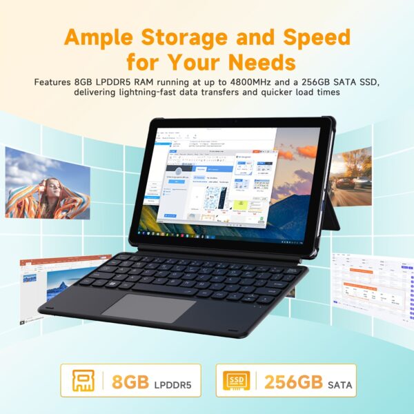 CHUWI Hi10 X1 10.1" 2-in-1 Convertible Tablet Laptop with Keyboard, 13th Gen Intel N150 Processor, 8GB RAM 256GB SSD, Windows 11 Home, 1280x800 IPS Display, WiFi6 & Wireless 5.2, Dual Camera, Headphone Jack, USB-C/USB 3.2, LPDDR5 - Image 5