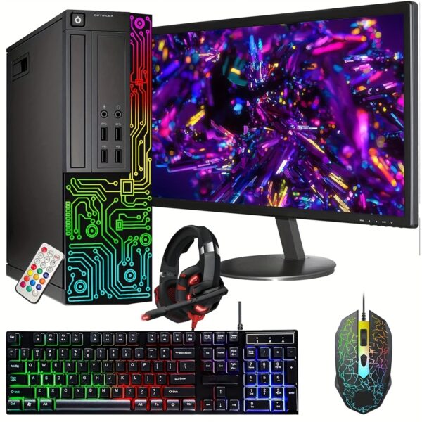 Dell Optiplex Small Desktop Computer (SFF) PC, Quad Core Intel I5 (3.2GHz), 16GB DDR3 RAM, 512GB SSD, 24 Inch Monitor | RGB Gaming Keyboard & Mouse, Headset | Windows 10 Pro (Renewed)
