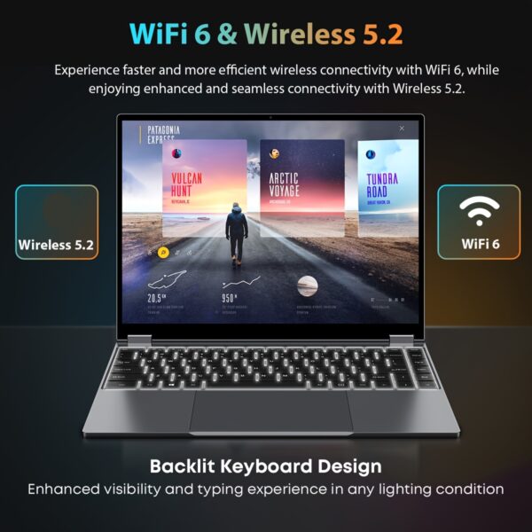 CHUWI FreeBook 2-in-1 Touch Screen Windows 11 Laptop, 13.5'' 2256*1504 IPS Display, 512GB PCIe SSD 12GB RAM, 12th Gen Intel N100, WiFi6, Wireless 5.2, Backlit Keyboard, 1TB SSD Expand, Type-C, PD 2.0, Webcam, 360 Rotating, NoteBook Computer - Image 5