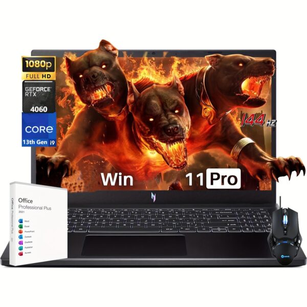 acer Nitro V 15 Gaming Laptop with Microsoft Office Lifetime License, 15.6" FHD IPS 144Hz Display, Intel i9-13900H, 32GB RAM DDR5, 2TB SSD, GeForce RTX 4060, Wi-Fi 6, Backlit Keyboard, Windows 12 Pro, Black mouse