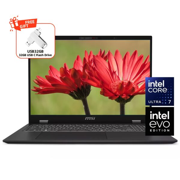 MSI Prestige 16 AI Evo Ultra Thin Professional Laptop, 16" QHD+ Display, Intel Core Ultra 7-155H, ARC Graphics, 32GB LPDDR5 RAM, 1TB NVMe SSD, Backlit Keyboard, WiFi 7, Windows 11 Home, with 32GB USB Flash Drive