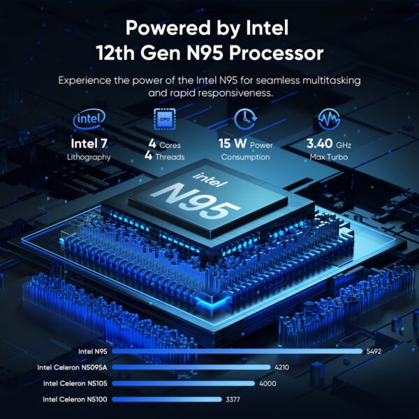 COOLBY 2025 New Business Office Student Learning Thin And Light Laptop, Intel N95 (3.40GHz), Quad-core Quad-thread, 7nm Process, 15.6-inch IPS1080P HD Display, LPDDR5 12GB RAM+M.2 1TB ROM, Support TF Expansion Card, Suitable for Student Learning, Business Office And Other Scenarios, Back to School Season, Gift, Portable - Image 5