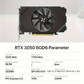 Peladn Gaming RTX 3050 6G Graphics Card with 6GB GDDR6 Memory, 1404 MHz Clock, 8GB DDR6, 40W Power, Single-Fan Design, PCIe 4.0, DisplayPort, Ideal for Gaming and Graphics Intensive Tasks, Professional Graphics Processing | Efficient Cooling Design | Singlefan Cooler