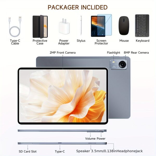 T606 Tablet Android 14 Tablet 12GB(4+8)RAM+128GB ROM HD Dual Cameras 1280*800 Resolution With Face Recognition 4G LTE Dual SIM Cards Can Make Calls Octa-core Processor Support Office Study And Entertainment With Keyboard And Mouse Christmas Gifts New Year Gifts - Image 5