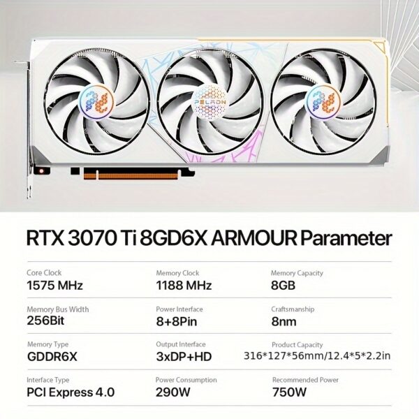 Peladn Gaming RTX 3070Ti 8G Graphics Card GDDR6 RGB Lighting PCI Express 4.0 Video Card Triple-fan Edition - Image 2