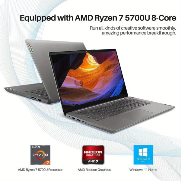 Lenovo IdeaPad 3 Laptop, 14" FHD Display, AMD Ryzen 7 5700U Processor, 20GB RAM, 2TB SSD, AMD Radeon Graphics, Student& Business, Wi-Fi 6, Windows 11 Home, Cloud Grey - Image 4