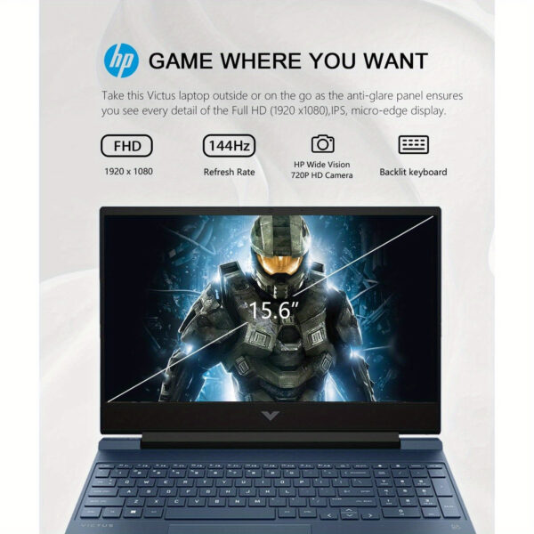 HP Victus 15.6" FHD 144Hz Gaming Laptop, Intel 8-Core i5-12450H, NVIDIA GeForce RTX 3050, 16GB, 1TB SSD, Backlit Keyboard, WiFi 6, Windows 11 Home, with Cleaning Brush - Image 2