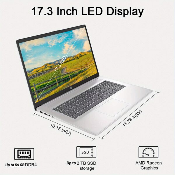 HP 2023 Newest 17'' Laptop, AMD Ryzen 5 7530U(Beats i7-9750H), HD LED 17.3''Touchscreen Display, Up to 64GB LPDDR4 RAM, Up to 2TB SSD, Wi-Fi 6E, Wireless, Win11 Pro - Image 2