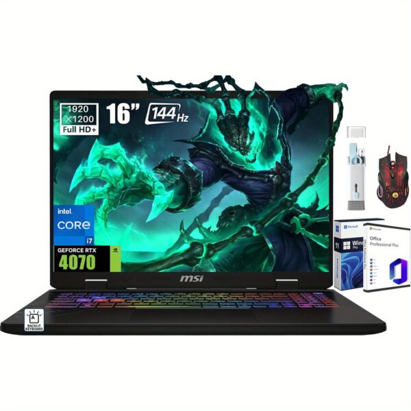 MSI Crosshair 16 Gaming Laptop, Intel Core i7 14650HX(Up to 5.2GHz), NVIDIA RTX 4070, 16" 144Hz 16:10 FHD+ IPS Display, 64 GB DDR5, 4 TB SSD, Windows 11 Pro& MS Office Pro License, w/Accessories