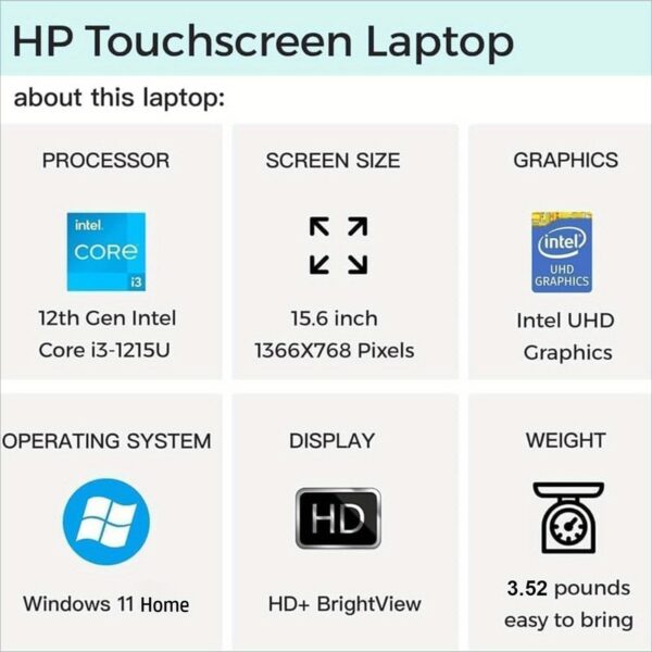 HP 15.6" Touchscreen Laptop for Business & Students - Intel Core i3-1215U, 8GB RAM, 512GB SSD, Intel UHD Graphics, Long Battery Life, Fast Charge, WiFi 6E, Windows 11 Home, HD Camera, Dual Speakers, QWERTZ Keyboard, Touchscreen Notebook | Vibrant Screen | Durable Construction - Image 7