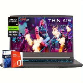 MSI Thin 15 Gaming Laptop, AMD Ryzen 9 8945HS Processor (Beat i9-13900H), 64 GB DDR5, 2 TB SSD, NVIDIA Geforce RTX 4060, 15.6" 144Hz IPS Display, Windows 11 Pro& Office Pro Lifetime License