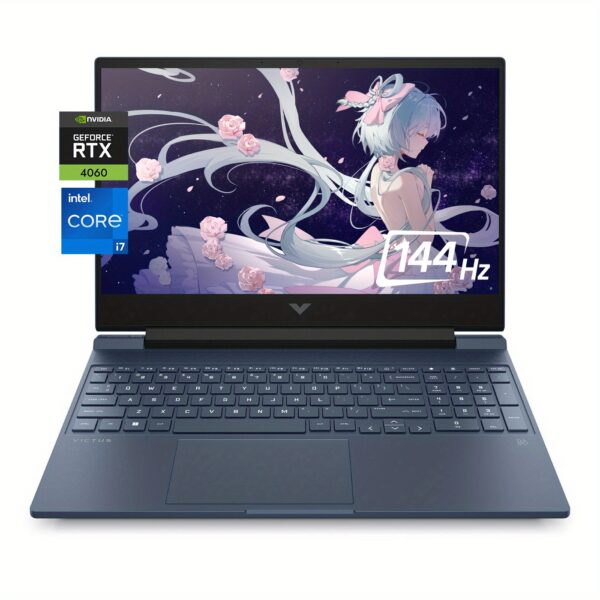 HP Victus 15.6" FHD Gaming Laptop - 144Hz IPS Display, Intel Core i7-13620H, 32GB DDR4 RAM, 2TB SSD, NVIDIA GeForce RTX 4060, Backlit Keyboard, Wi-Fi 6, Windows 11 Home, Performance Blue, Highend Gaming, Floral Design Cover, Fast Charging Lithium, Multimedia Editing, Modern Gaming Rig, Highquality Components, Faster Ram, Multimedia Creators