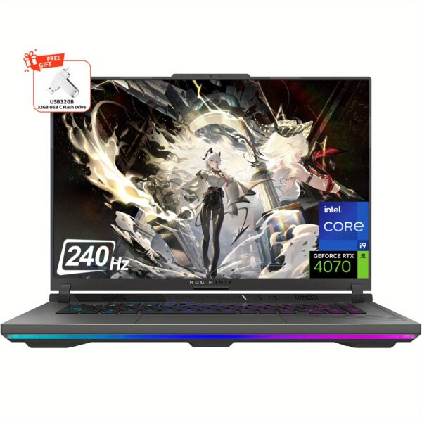 ASUS ROG Strix G16 Gaming Laptop 16" WQXGA 240Hz Display, NVIDIA GeForce RTX 4070, Intel Core i9-14900HX, 16GB DDR5 RAM, 1TB SSD, Wi-Fi 6E, Backlit Keyboard, Windows 11 Home, 32GB USB, Eclipse Gray, Vibrant Display, Durable Construction