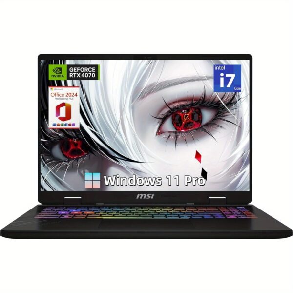 MSI Crosshair 16 Gaming Laptop with Office 2024 Lifetime - 16" FHD+ IPS Display, RTX 4070, i7-14650HX, 32GB DDR5, 1TB SSD, Backlit Keyboard, Windows 11 Pro, Wi-Fi, Includes Accessories